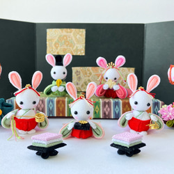 うさぎのお雛様フルセット①(ピンク) 保管ケーキ付き つまみ細工