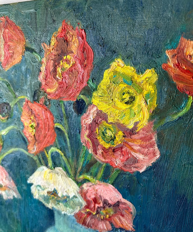 ポピーの花/静物画/油絵/アート | 骨董・アンティークのオンライン